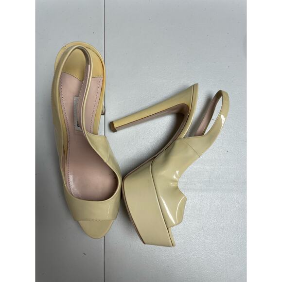 MIU MIU Patent Peep Toe Platform Slingback Pumps Light Beige Women's 39.5 US9.5 - Picture 3 of 13